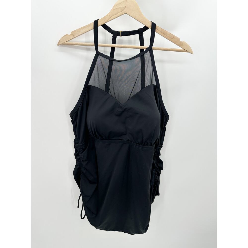 Swimsuits For All Black Racerbank Mesh Tankini Bathing Suit Top Womens 22